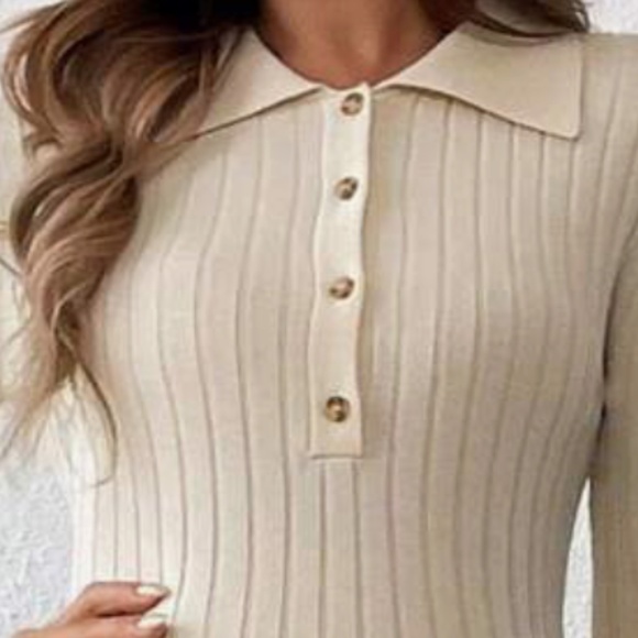 Maternity Half Button Fitted Nursing Sweater Dress - Picture 7 of 8